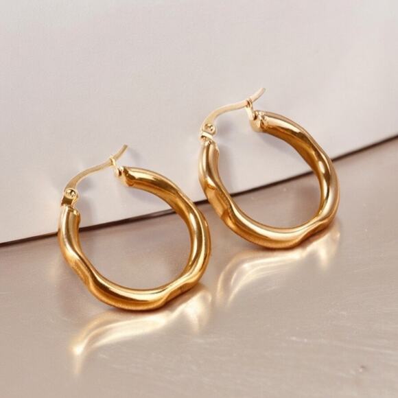 NEW 18K yellow gold plated hoop earrings jewelry B28A - Picture 6 of 6